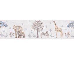 Kinderbehang Profhome 771771-GU behangrand glad met dieren patroon mat crème beigegrijs crèmewit 5 m