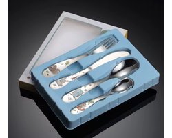 Kinderbestek 4 - Delig - Bosdieren RVS 18 / 10 SUS 304 - Zilverwerk