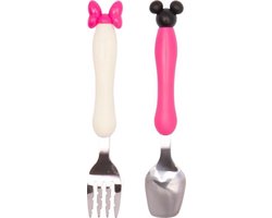 Kinderbestekset - Vork en Lepel - Minnie Mouse - rvs met plastic handgreep - Roze met Wit - 1 set