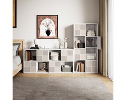Kinderboekenkast 125x30x60 cm, vakkenkast met 4 deuren, opbergkast voor speelgoed, boeken en accessoires, speelgoedkast voor kinderkamer, wit