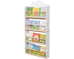 Kinderboekenkast - 130 x 60 x 15 cm - wand - wit-natuur