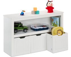 kinderboekenkast - 3 bakken met wieltjes - 60 x 102 x 30 cm - speelgoedkast - wit