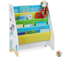 kinderboekenkast - 4 hangvakken - zeemeermin print - 71 x 62 x 29 cm - meerkleurig