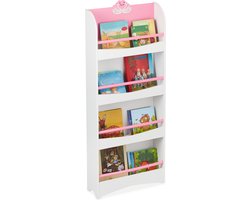 kinderboekenkast - 4 vakken - 124 cm hoog - tot 24 kg - kinderkamer - wit-roze