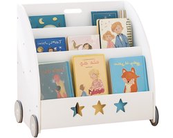 Kinderboekenkast - 57x62x42cm - met wieltjes - wit