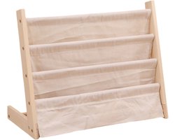 Kinderboekenkast - 60 x 50 x 30 cm - Bruin - Hout met Linnen - Kinderboekenrek - Boekenrek Kinderkamer