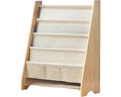 Kinderboekenkast - 76 x 62 x 28 cm - Bruin - Hout met Linnen - Kinderboekenrek - Boekenrek Kinderkamer