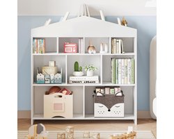 Kinderboekenkast en Speelgoedkast - Huisvorm Design - 9 Opbergvakken - 103 cm Breed - Montessori Opbergsysteem voor Kinderkamer en Speelkamer - Wit