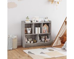 Kinderboekenkast en Speelgoedopberger - Grijs Speelgoedkast met 5 Vakken - Kinderkast voor Boeken en Speelgoed - Montessori Kweekkast - Inclusief Anti-omvalbeveiliging - 90x30x75 cm