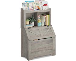 Kinderboekenkast - Speelgoedkist - Kinderkamer boekenrek - Boekenkastje - Opbergkast voor kinderen - 79x40x121cm -Boekenrek - Opbergkist Speelgoedkast - Grijs