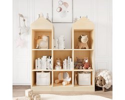 Kinderboekenkast - Speelgoedkist - Kinderkamer boekenrek - Boekenkastje - Opbergkast voor kinderen - 91x30x107cm -Boekenrek - Opbergkist Speelgoedkast - licht houtkleurig