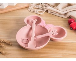 Kinderbord-Kinderservies-Kinderbestek-Baby bord-Peuter bord-Tarwe-Melaninevrij-Onbreekbaar-muis vorm-Kraam cadeau-Roze