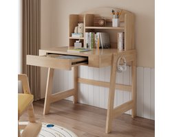 Kinderbureau - Hoogteverstelbaar Met Lade En Opbergruimte - Voor Leren En Schrijven Vanaf 6 Jaar - Massief Hout - 88 x 60 x 118 cm - Naturel