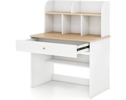 Kinderbureau met opbergruimte - Schrijftafel studiebureau - Tekenen en knutselen - Afgeronde hoeken - 80 x 48 x 102 cm