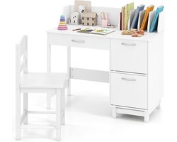 Kinderbureau met Stoel - Bureau Set - Leren en Knutselen - Grote Opbergruimte - 86 x 42 cm - Wit