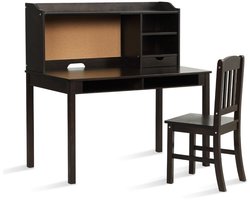 Kinderbureau met stoel – Inclusief lades, planken en kurk prikbord – Bruin