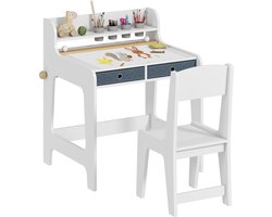Kinderbureau met stoel - kindertafel en - stoel met 2 stoffen lades en bekerhouder - 62 - 8 x 55 - 6 x 73 - 8 cm - wit