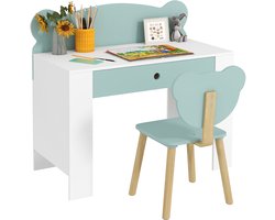 Kinderbureau met stoel - kindertafel en -stoel met lade en groot tafelblad - 80 x 41 x 74-5 cm - groen