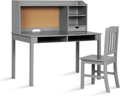 Kinderbureau met stoelset – Lades, planken en kurk prikbord – Grijs
