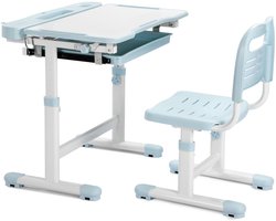 Kinderbureau met Verstelbare Hoogte & Stoel – Kantelbaar Tekenblad tot 55° – LED-lamp met 3 Modi & 3 Helderheden – Lade & Tashaken – Voor Jongens en Meisjes 3-12 Jaar – Blauw