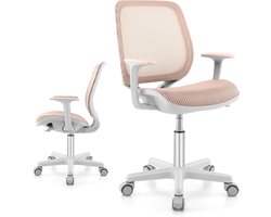 Kinderbureaustoel Draaibaar - Jeugdstoel Bureau - Comfortabel Zitten - Zitrem op Wielen - 43-55 cm - Roze