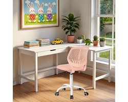 Kinderbureaustoel - in hoogte verstelbaar - met wielen - ergonomische rugleuning - roze