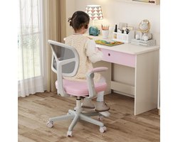 Kinderbureaustoel, Zithoogte 41-52 cm, In hoogte verstelbaar, Kinderbureaustoel met opklapbare armleuningen en voetensteun, Kinderdraaistoel met wielen, Bureaustoel voor jongens en meisjes vanaf