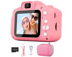 Kindercamera met Beschermhoes - Oplaadbare Digitale Camera voor Kinderen 3-12 Jaar - 1080P HD - 32GB SD Kaart - Cadeau voor Meisjes en Jongens - Roze