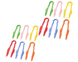 Kinderclips - 12 stuks - Plastic clips - Ontwikkelt de fijne motoriek bij kinderen - Handig en leuk- Plastic clips voor kinderen - Plastic tangen - Gereedschapstangen - Rechte plastic clips - 6 kleuren