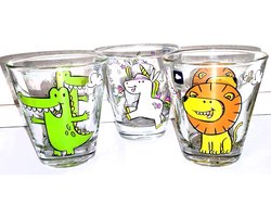 Kinderdrinkglazen - Kinderglazen set - Drinken uit glazen - Drie diermotieven - 3 x 02 liter - Meerkleurig