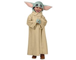 Kinderen Baby Yoda Kostuum voor Feestdagen – Lange Fleece Jas en Bivakmuts met Gevoerde Oren – Maat 2 tot 6 Jaar
