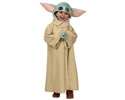 Kinderen Baby Yoda Kostuum voor Feestdagen – Lange Fleece Jas en Bivakmuts met Gevoerde Oren – Maat 2 tot 6 Jaar