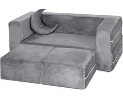 Kinderen Slaapbank met Slaapfunctie, Stoel bed voor Kinderen, Opvouwbare Hoge Stoel, Speelbank en Kindermeubels voor Jongens en Meisjes Grijs