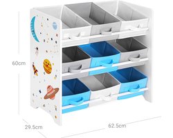 Kinderen Speelgoed organizer Met met 9 Fleece Opbergdozen - Kinderen Boekenplank - Kwekerij Rekeenheid Speelgoed Organizer - Ruimte Thema Wit - 62.5x29.5x60cm