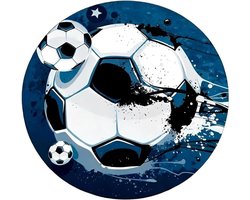Kinderen Tapijt - Speelkleed Rond - Kamer Decoratie - Voetbal Design - 60 cm Rond - Blauw