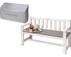Kinderen Tuinbank - Houten Zitje - Buiten Spelen - Weerbestendig Textiel - 90 cm Breed - Wit Grijs