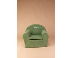 Kinderfauteuil met naam - Teddy stof - Forest groen