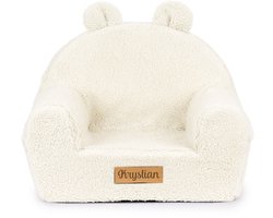Kinderfauteuil met oren, gepersonaliseerd voor baby’s en peuters 56x33x42 cm, zachte teddy-stof crème