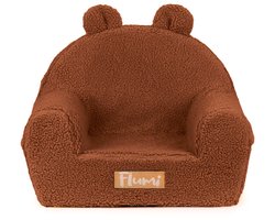 Kinderfauteuil met oren, gepersonaliseerd voor baby’s en peuters 56x33x42 cm, zachte teddy-stof karamel