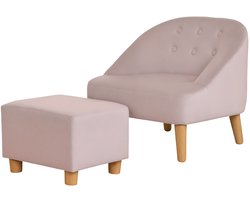 Kinderfauteuil met Voetenbank – Kindersofa van Eucalyptus Hout – Roze