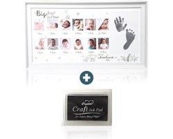 Kinderfotolijst Voet Hand Afdruk 12 Maanden - Kinder Baby Fotolijst Eerste Jaar - My First Year Babyshower - Kraam Cadeau - Inclusief Inkt Stempel