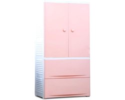 Kindergarderobe opbergkast - Babykast speelgoedkast - Kleding opbergen - Dubbele deuren laden - 58 x 40 x 114 cm - Roze