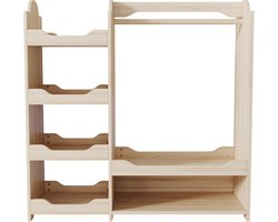 Kinder(garderobe)/Kledingkast voor kinderen met kleerrek & 4 planken, Opbergmeubel voor de kinderkamer, Staande garderobe in natuurlijk hout, 110*39*110 cm