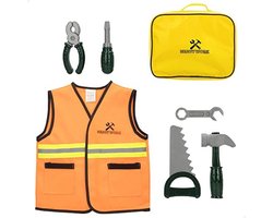 Kindergereedschapsset met 7-delig speelgoedgereedschap en veiligheidsvest