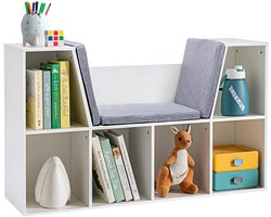 Kinderhoekkast 2-in-1 – Opbergkast met 6 Vakken & Zitbank – Kindermeubel – Ivoor