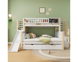 Kinderhoogslaper met Glijbaan en Bureau - 140x200 cm - Wit - – Multifunctioneel Stapelbed 90x200 + - Medahomestore