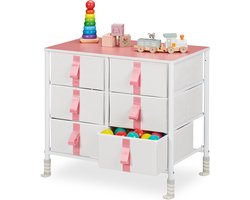 Kinderkamer ladekast met 6 stoffen lades - HxBxD 615 x 68 x 405 cm - wit/roze - metalen frame - kinderkast