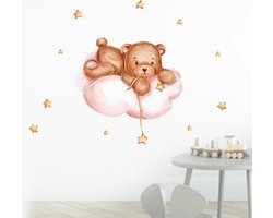 Kinderkamer muur- of deur stickerset Bear on a Cloud pink - beer - muursticker - kinderkamer - muurdecoratie - baby - kind - zwanger - kraamcadeau