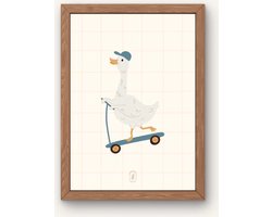 Kinderkamer poster dieren - Cool goose | Babykamer | kinderkamer decoratie | Grappige poster met een gans op de step | Wanddecoratie | 30x40 cm