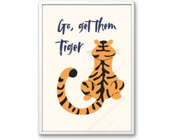 Kinderkamer poster met dieren jungle - Go get them tiger | Babykamer | kinderkamer decoratie | Jungle poster met tijger en de tekst: Go get them tiger | Wanddecoratie | 30x40 cm